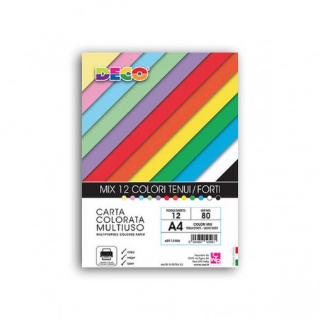 BLOCCO A4 FOGLI COLORI ASS.TI 12fg 80gr