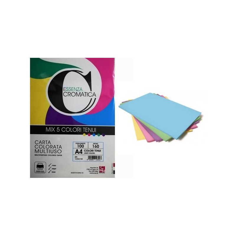 RISMA CARTA A4 160gr COLORI TENUI ASSORTITI 100fg