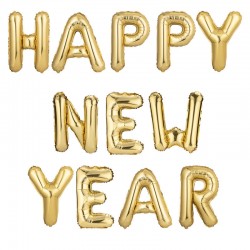 PALLONI MYLAR LETTERE HAPPY NEW YEAR ORO H.40cm
