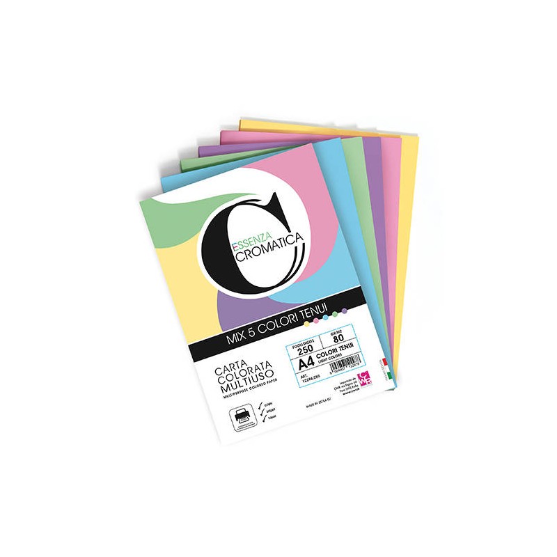 RISMA CROMATICA CARTA A4 80gr COLORI TENUI ASSORTITI 100fg