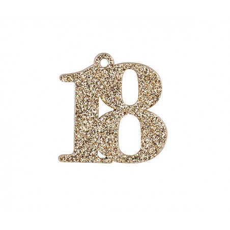 DECORAZIONE 18 LEGNO GLITTER ORO DA APPENDERE 3,5cm 12pz