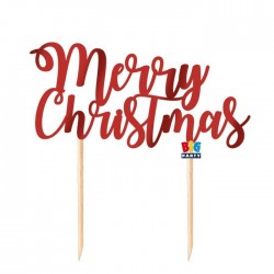 CAKE TOPPER ITALIC MERRY CHRISTMAS 8x14cm ROSSO