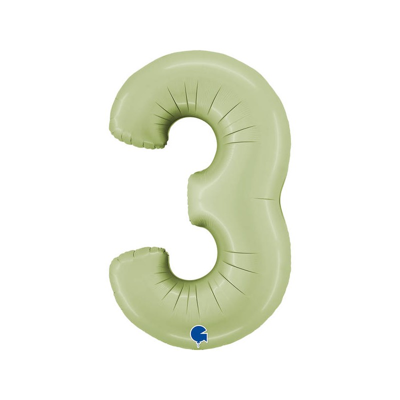 PALLONE NUMERO 3 MYLAR 102cm 40 SATIN VERDE OLIVA