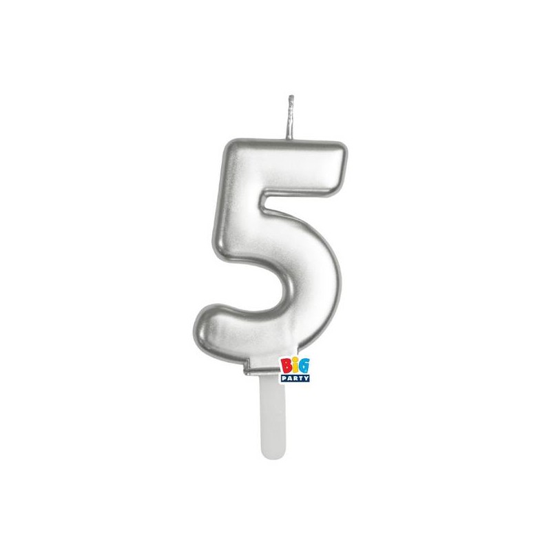 CANDELINA NUMERO 5 TINY PLUMP ARGENTO METAL 7cm