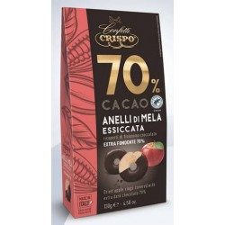 ANELLI DI MELA RICOPERTI DI CIOCCOLATO FONDENTE 70% 130gr