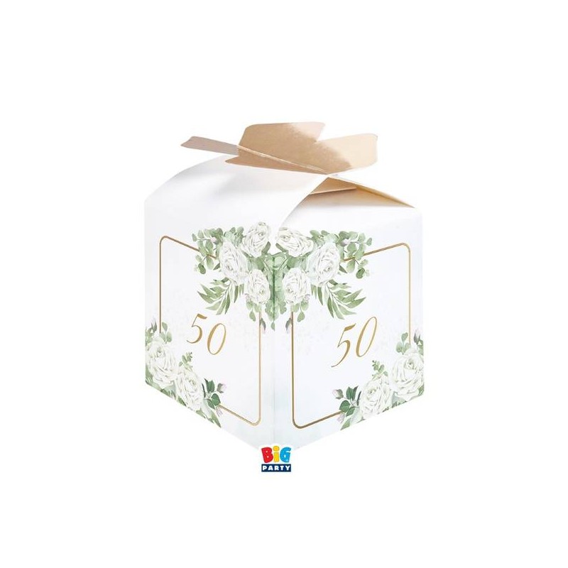 SCATOLINA CUBETTO PORTACONFETTI 5x7x5cm 50ANNI EUCALIPTO 10pz