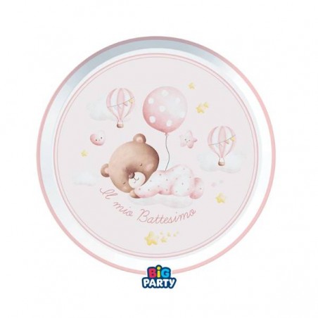 PIATTI ø18cm BATTESIMO BABY BEAR ROSA 6pz
