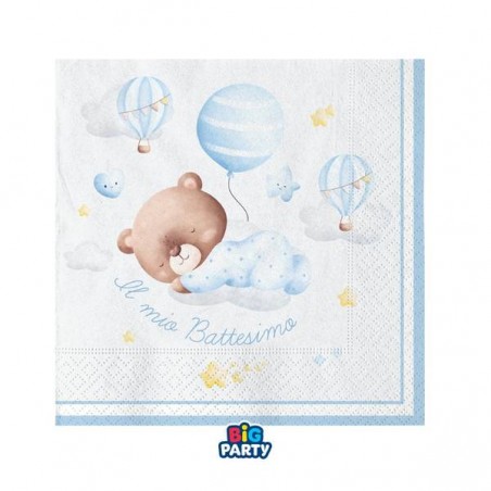 TOVAGLIOLI 25x25cm BATTESIMO BABY BEAR CELESTE 16pz