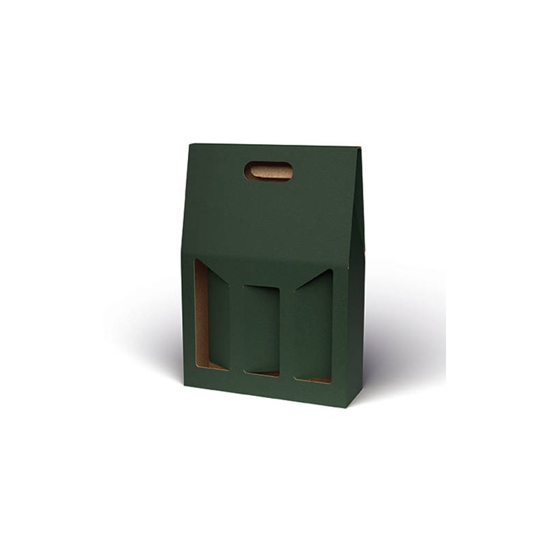 SCATOLA 3 BOTTIGLIE C/MAN. E FIN. 27x9x38cm VERDE LISCIA