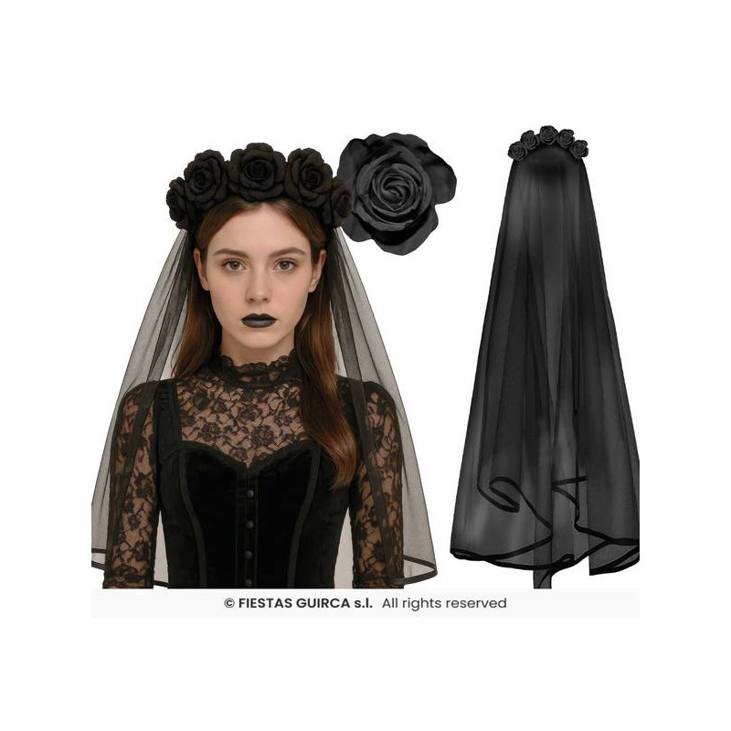 CERCHIETTO VELO E FIORI NERO
