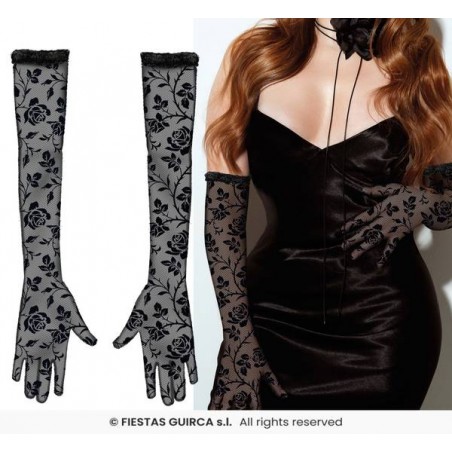 GUANTI LUNGHI 38cm NERI IN PIZZO
