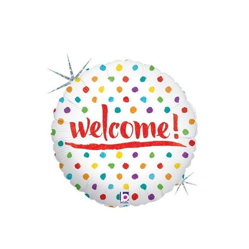 PALLONE MYLAR TONDO 18 45cm WELCOME HOLOGRAPHIC