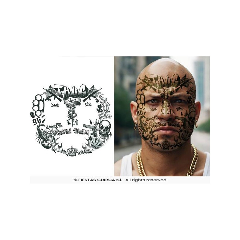 TATUAGGIO VISO THUG LIFE 30x13cm