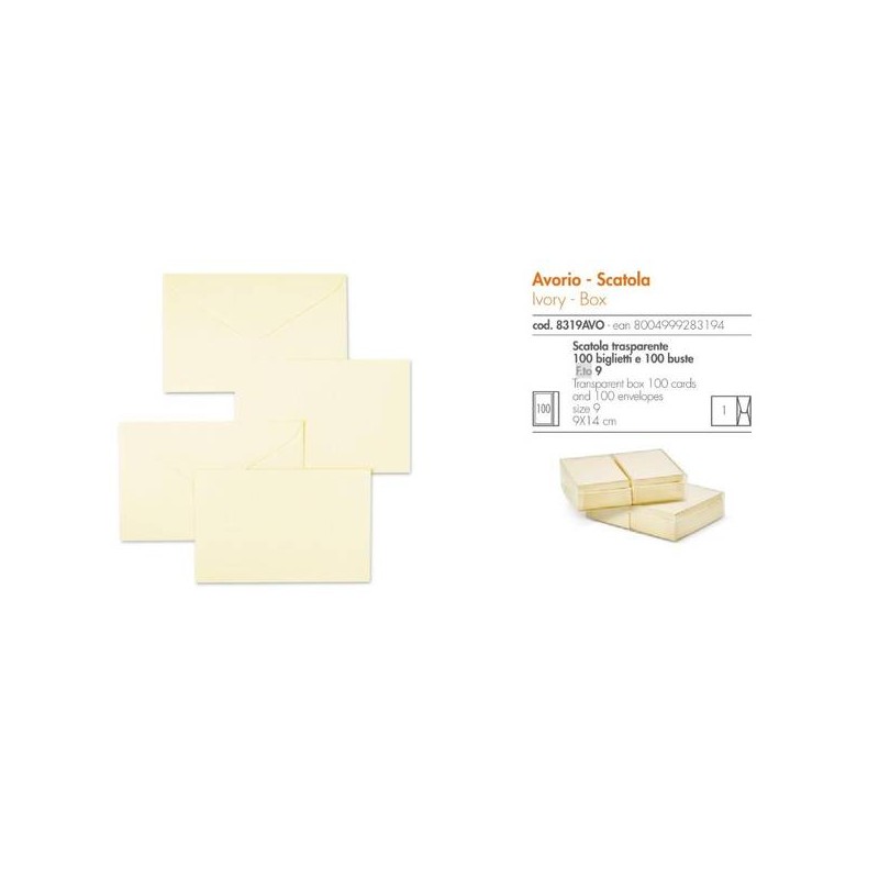 BIGLIETTI + BUSTA 9x14cm BRISTOL AVORIO 100pz