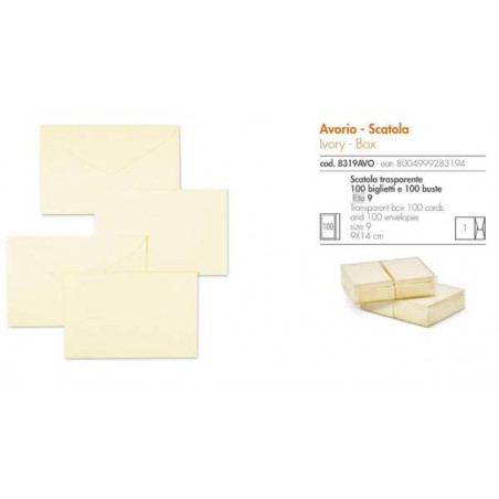 BIGLIETTI + BUSTA 9x14cm BRISTOL AVORIO 100pz