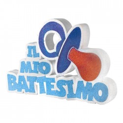 SCRITTA IN POLISTIROLO BATTESIMO CELESTE CIUCCIO 40x25x5cm