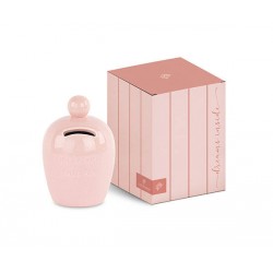 SALVADANAIO ROSA CON SCATOLA Ø8X12cm