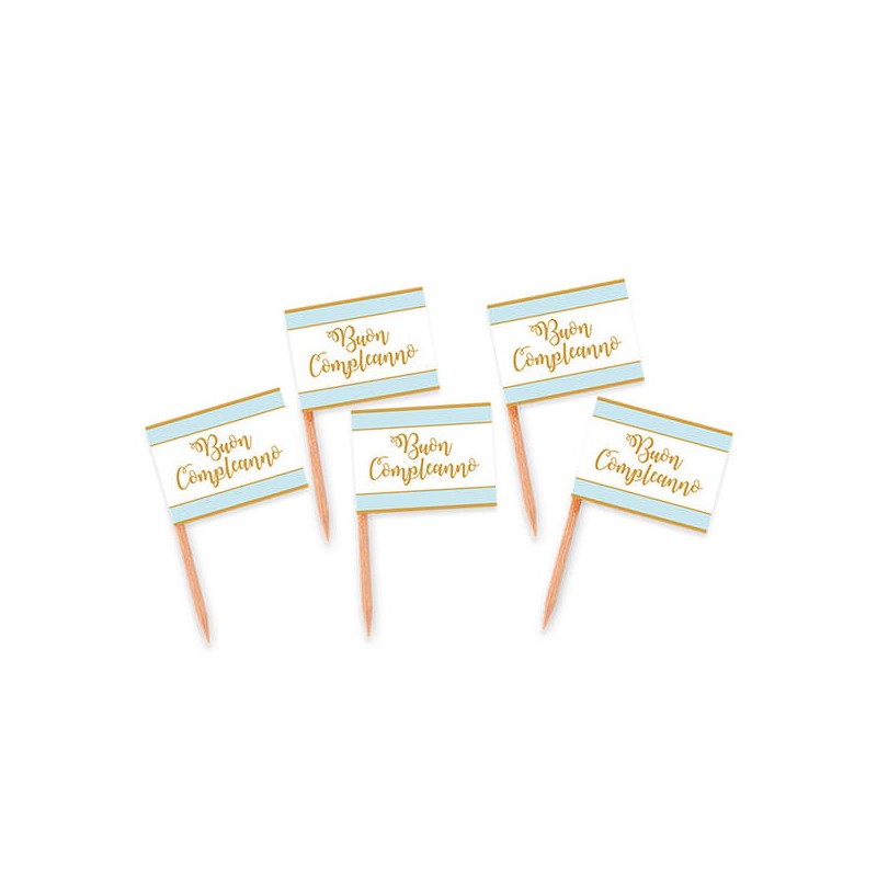 PICKS BUON COMPLEANNO CHIC CELESTE 25pz