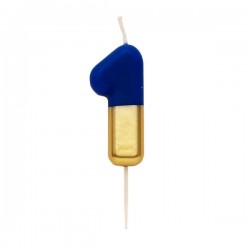 CANDELINA NUMERO 1 BLU/ORO 10,5cm
