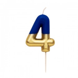 CANDELINA NUMERO 4 BLU/ORO 10,5cm