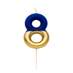 CANDELINA NUMERO 8 BLU/ORO 10,5cm