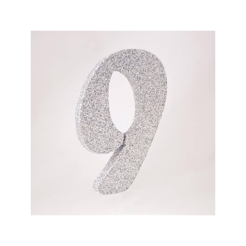 NUMERO POLISTIROLO GLITTER mm120x90 9 ARGENTO