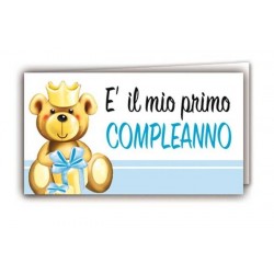 BIGLIETTINO BOMBONIERA PRIMO COMPLEANNO ORSETTO AZZURRO 20pz