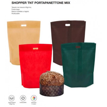 SHOPPER FAGIOLO TNT PORTA PANETTONE 40+22x42cm COLOR MIX 12pz