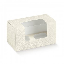 SCATOLA ASTUCCIO PORTA MUFFIN 2 FORI 18x9x10cm PELLE BIANCO 10pz