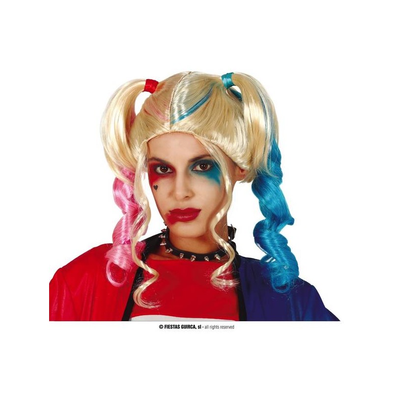 PARRUCCA BIONDA CON CODINI COLORATI