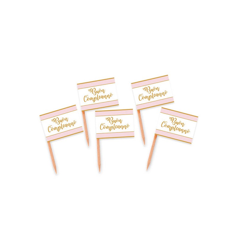 PICKS BUON COMPLEANNO CHIC ROSA 25pz