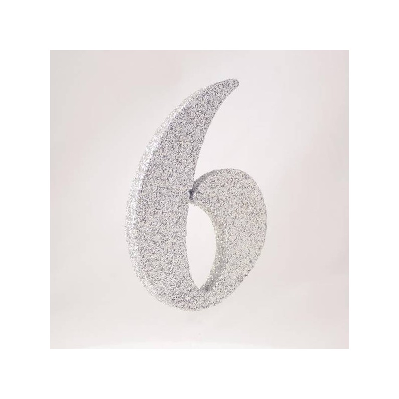 NUMERO POLISTIROLO GLITTER mm120x90 6 ARGENTO