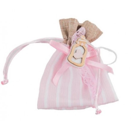 SACCHETTO C/BIBERON LEGNO BIMBA H.11cm ROSA 12pz