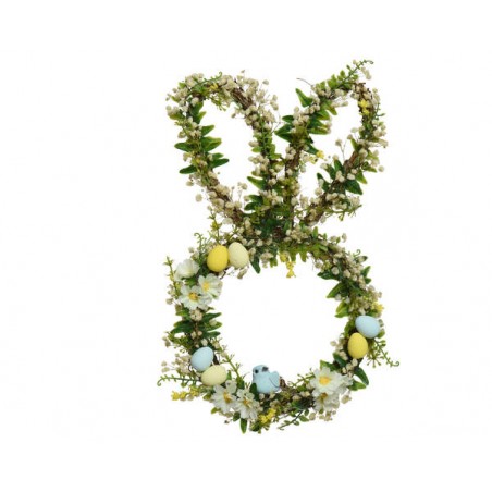 SAGOMA TESTA CONIGLIO C/FIORI, UOVA, UCCELLINI 25x4,5x37cm VERDE