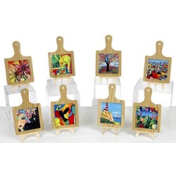 SOTTOPENTOLA IN LEGNO E CERAMICA STILE NAIF 7,6x7,6x7,8cm con gift box