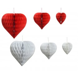 CUORE DI CARTA C/APPENDINO H.12cm 3pz ass.ti ROSSO/BIANCO