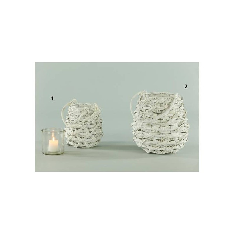 LANTERNA LEGNO E CORDA BIANCA Ø18  H20cm