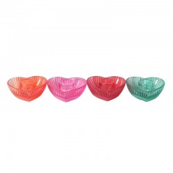 PORTA CANDELE A CUORE IN VETRO COLORI ASSORTITI 9cm 1pz