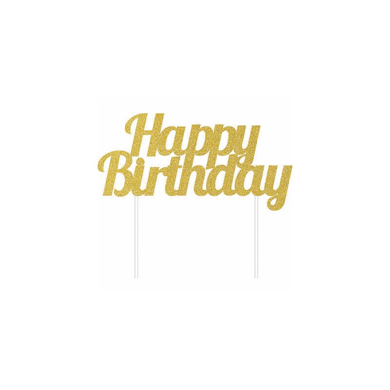 CAKE TOPPER GLITTER HAPPY BIRTHDAY 15x17cm GOLD
