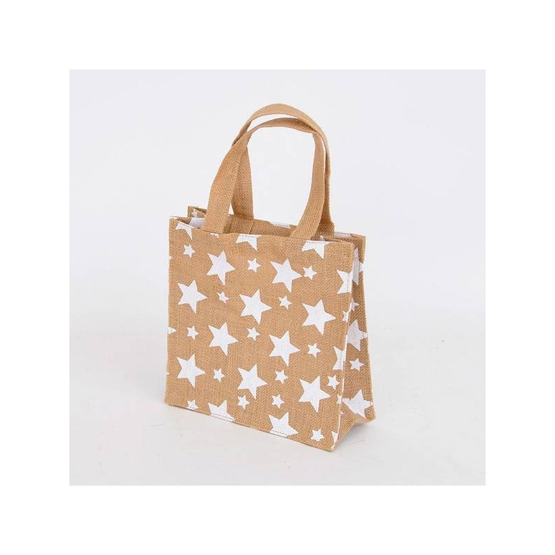 BORSA JUTA STELLINE BIANCHE 15+10x15cm