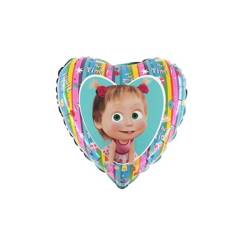 PALLONE MYLAR MASHA & ORSO CUORE ARCOBALENO 18 43cm