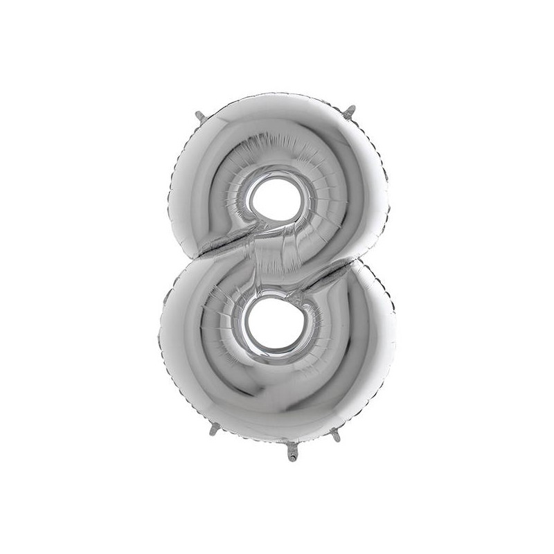 PALLONE NUMERO 8 MYLAR 102cm 40 ARGENTO