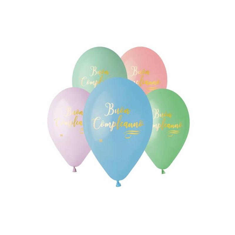 PALLONCINI LATTICE 12 30cm BUON COMPLEANNO SOFT RAINBOW 50pz