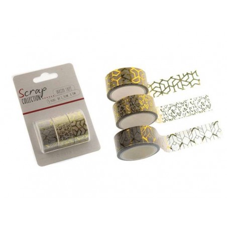 WASHI TAPE DISEGNI ORO cm1,5x3mt 3pz