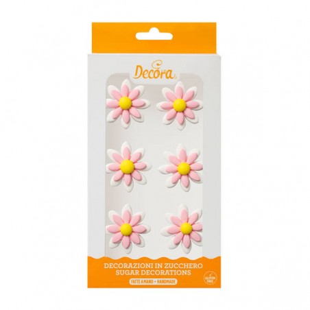 MARGHERITE BICOLOR ROSA IN ZUCCHERO 6pz DECORA