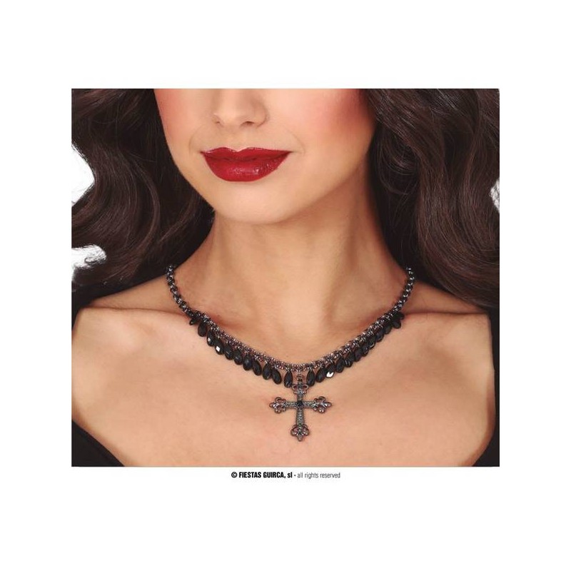 COLLANA CROCE CON PIETRE NERE