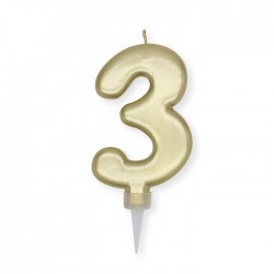 CANDELINA NUMERO 3 PLUMP ORO METAL 10cm