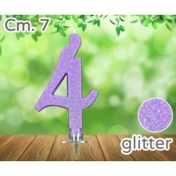 CANDELINA NUMERO 4 LILLA GLITTER 7cm