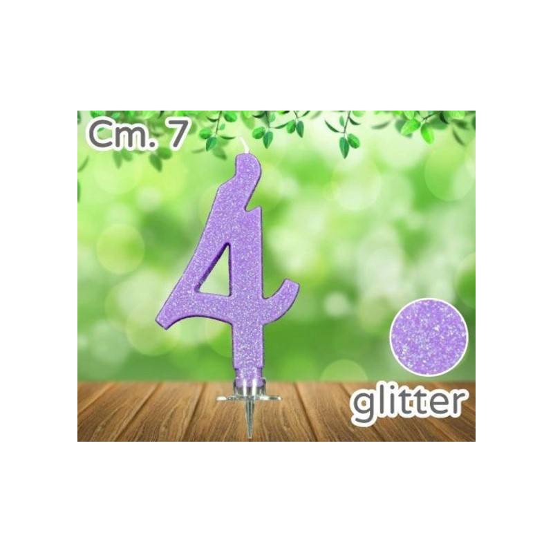 CANDELINA NUMERO 4 LILLA GLITTER 7cm