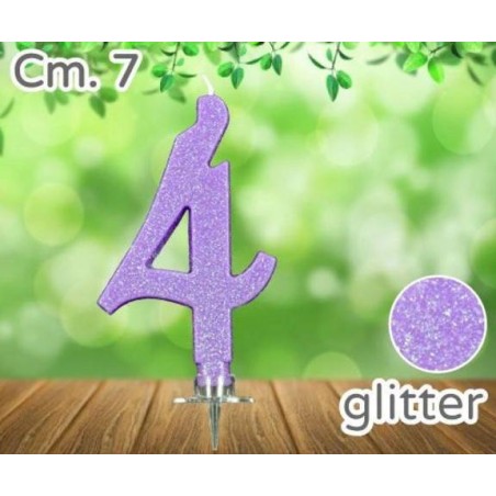 CANDELINA NUMERO 4 LILLA GLITTER 7cm